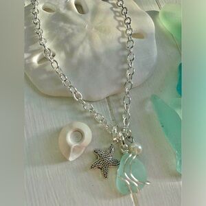 2 Handmade Necklaces with rare aqua beach glass